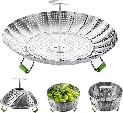 Steamer Basket, Veggie Steamer Basket for Cooking Stainless Steel Folding Vegetable Steamer Insert with Extending Removable Center Handle Expandab...