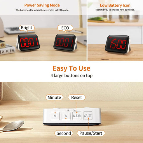 VOCOO Magnetic Kitchen Timer for Cooking with Count Up Countdown, Digital Timer Battery Powered with Large Display, 2 Brightness and Volume Levels...