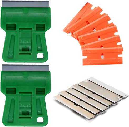 1.5 inches High Visibility Mini Razor Blade Scraper Glass Scraper Green Paint Window Scraper With 5 Metal Scraper Razor Blades 5 Dual Plastic Doub...