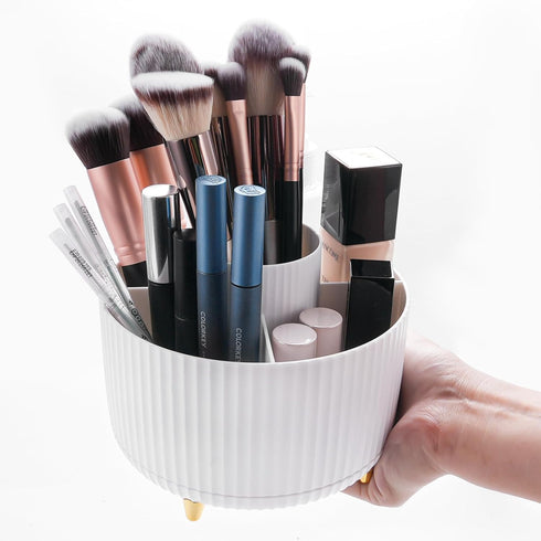 360°Rotating Makeup Organizer, 5 Slot Makeup Brush Holder, Spinning Cosmetic Organizer for Vanity, Bedroom(White)...