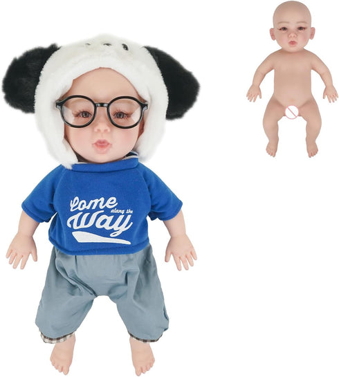 Full Silicone Doll Clothes Outfits for 14", Reborn Baby Doll Suit Accesories Set - Newborn Girl Boy Baby Clothing Gifts Set - Blue Set & Frame (Cl...