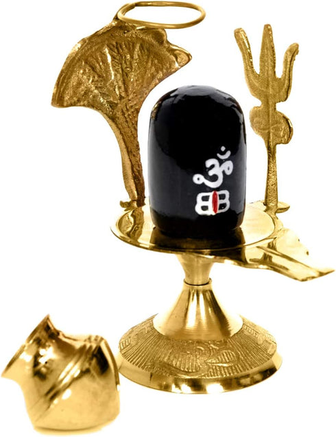 Craftsman SATVIK 4.5 INCH Brass Lord Shiva Linga Lingam Shivling Statue Shesnag Trishul with Brass Matki for Hindu Festive Pooja Puja Sculpture It...