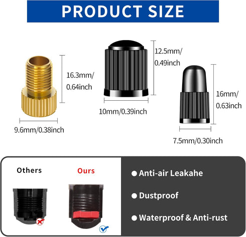 6Pcs Presta Valve Adaptor and 12Pcs Bike Tire Caps, Convert Presta to Schrader,French/UK to US, Inflate Tire Using Standard Pump or Air Compressor...