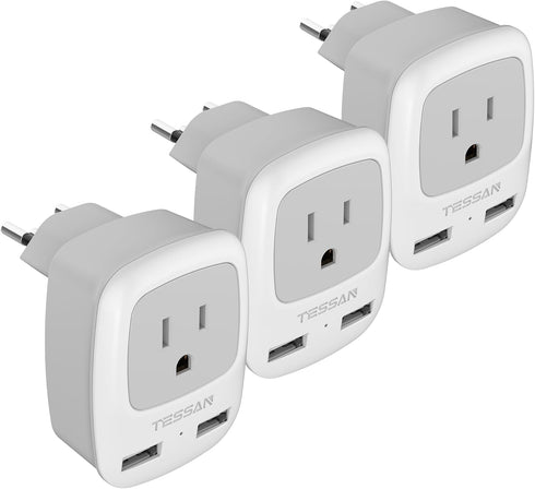TESSAN Switzerland Travel Power Adapter, Type J Travel Plug Adapter with 2 USB & 1 American Grounded Outlet, Adaptor for US to Switzerland, Liecht...