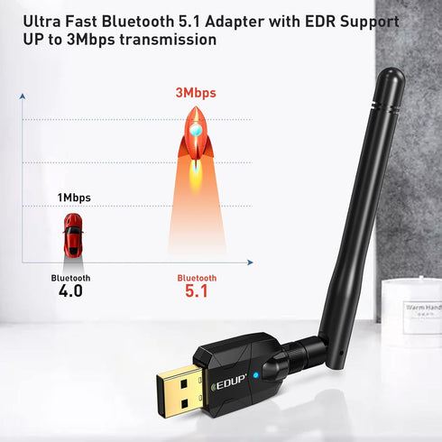 Long Range USB Bluetooth 5.1 Adapter for PC Wireless Audio Dongle 328FT / 100M 5.1 Bluetooth Transmitter Receiver for Desktop Laptop PC with Windo...