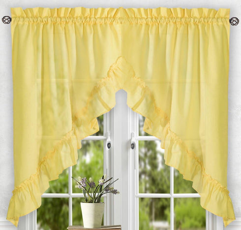 Ellis Curtain Stacey Sheer Tailored Tier Pair Curtains, 56" x 30", Yellow...