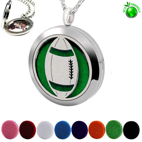 Essential Oil Diffuser Necklace, Hypoallergenic Stainless Steel Aromatherapy American Football Locket Pendant Jewelry Sets Birthday Christmas Moth...