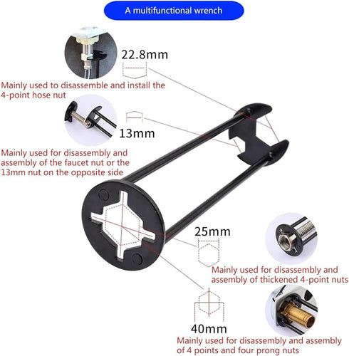 Basin Wrench, Sink Wrench Set 7 Sizes Universal Under Sink Plumbers Wrench Multifunctional Carbon Steel Faucet Wrench, Four-claw Hexagon Wrench fo...