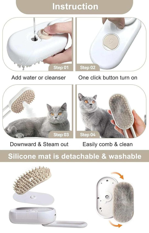 2024 Multifunctional Cat Dog Hair Brush for Removing Tangled and Loose Hair, Steamy Cat Brush, 3 In1 Cat Steamy Brush for Massage, Cat Grooming Br...