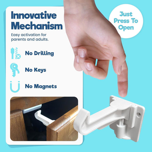 Upgraded Invisible Baby Proofing Cabinet Latch Locks (10 Pack) - No Drilling or Tools Required for Installation, Works with Most Cabinets and Draw...
