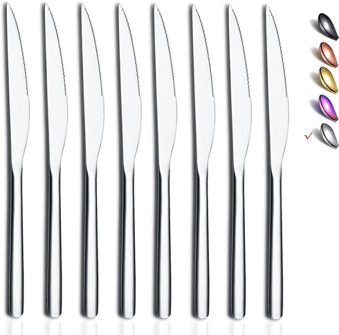 HOMQUEN Steak Knives, 8 Piece Premium Stainless Steel Steak Knife Set, Meat Knife Sets, German Steak Knives Serrated, Tomato Knife, For Home, Kitc...
