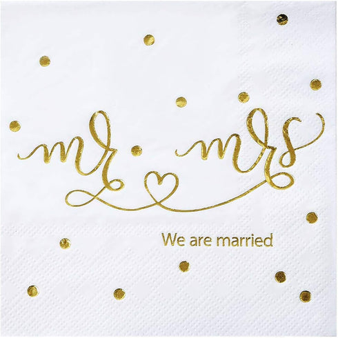 Gexolenu Mr & Mrs Wedding Cocktail Napkins Gold Foil, Dessert Disposable Beverage Paper Napkins for Wedding Shower Party Decorations and table dec...