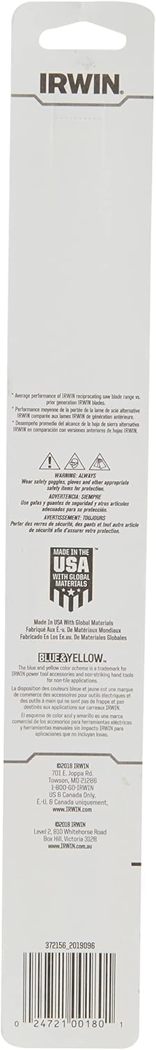 IRWIN Tools Nail-Embedded Wood Cutting Reciprocating Saw Blade, 12-Inch, 6 TPI (372156)...
