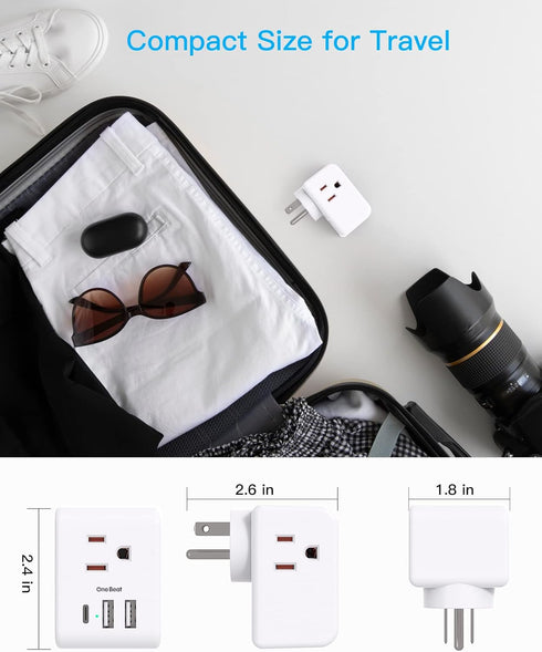 Multi Plug Outlet Extender, Power Strip Non Surge Protector Electric Outlet Splitter with 3 USB Wall Charger (1 USB C), Multiple Outlet Expander f...