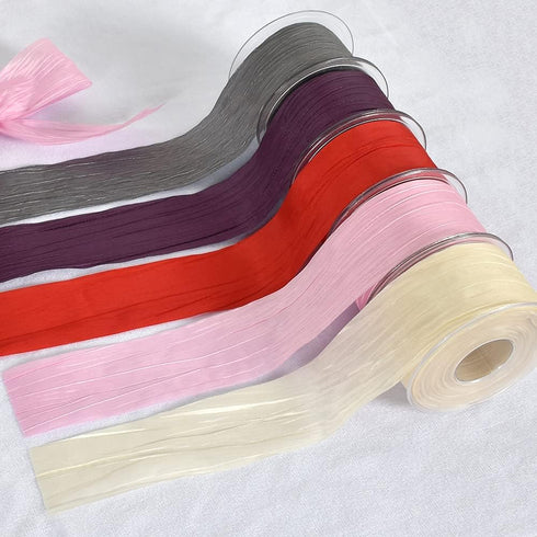 TONIFUL 2 Inch x 25 Yards Wide Beige White Crinkled Ribbon Silk-Like Wrinkled Ruffled Woven Solid Ribbons for Crafts Floral Bouquets Rustic Weddin...