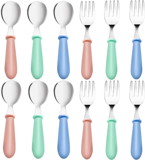 12 Pieces Toddler Utensils,Stainless Steel Baby Forks and Spoons Silverware Set,Kids Silverware Set Children's Cutlery Set with Round Handle,Toddl...