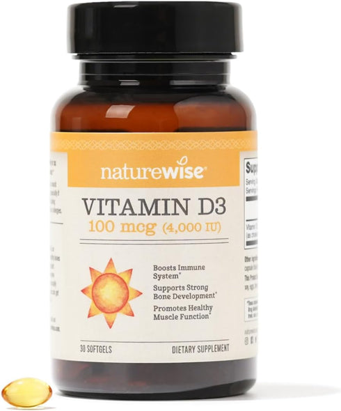 NatureWise Vitamin D3 4000iu (100 mcg) Healthy Muscle Function, and Immune Support, Non-GMO, Gluten Free in Cold-Pressed Olive Oil, Packaging Vary...