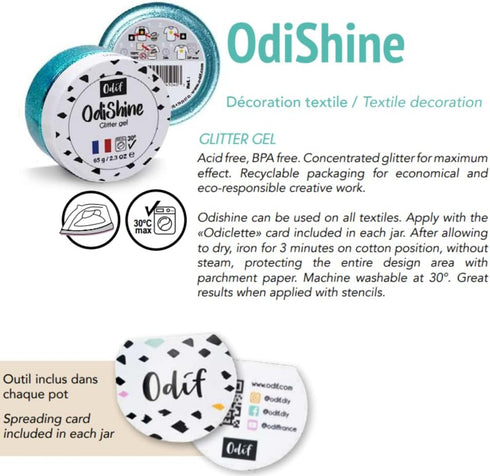 505 Odif OdiShine | Glitter Gel 65g | for Use On All Textile Fabrics, Paper, Wood, Cardboard and Canvas | BPA Free, Acid Free | Recyclable Packagi...
