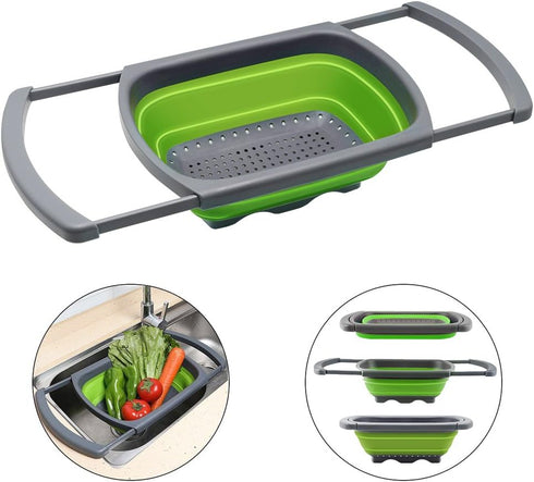 Qimh Colander collapsible, Colander Strainer Over The Sink Vegetable Fruit Strainer Basket (6 Quart) with Extendable Handles, New Kitchen Essentia...