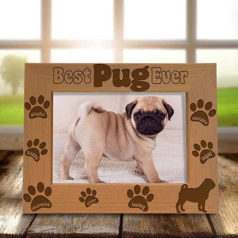 KATE POSH - Best Pug Ever Engraved Natural Wood Picture Frame, Dog Lover, Pug Life, Paws Gifts for Birthdays, Memorial, New Puppy (5x7-Horizontal)...