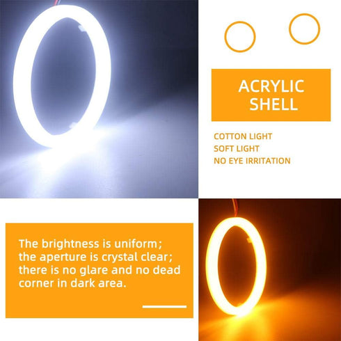 Qasim 1-Pair 100MM White+Amber Switchback 132SMD 4014 LED Halo Ring Angel Eyes DRL Warning Lights 12V...