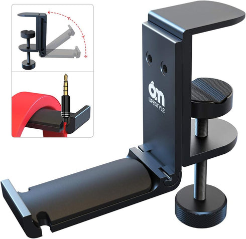 6amLifestyle Foldable Headphone Hodler Hook Hanger Stand Under Desk, Headphone Wall Mount with Cable Organizer Save Space Metal, Headset Holder Cl...