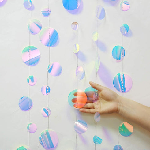 Cheerland Iridescent Circle Garlands Under The Sea Party Decorations Holographic Ocean Party Hanging Streamers for Mermaid Birthday Bubble Backdro...