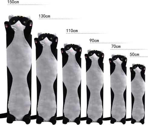 WUYU Lovely Plush Cat Doll Cute Cartoon Soft Stuffed Kitten Pillow Long Throw Sleeping Pillow Doll Toy Gift for Kids Girlfriend Multiple Size (Bla...