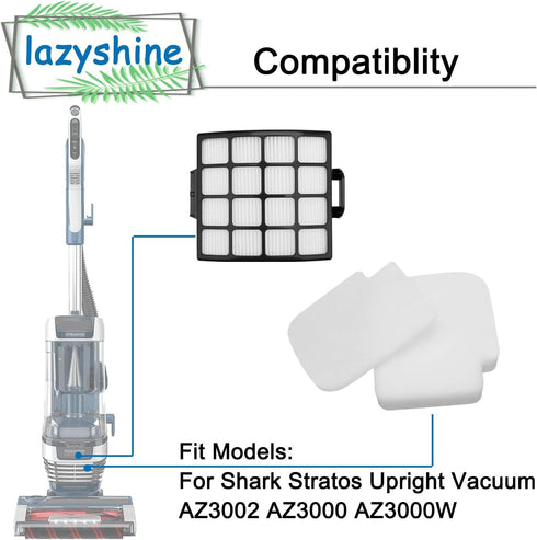 Filter Replacement for Shark AZ3002 AZ3000 AZ3000W Stratos DuoClean PowerFins Vacuum (2 Filters + 4 Foam & Felt Filters) (2 Filters + 4 Foam & Fel...
