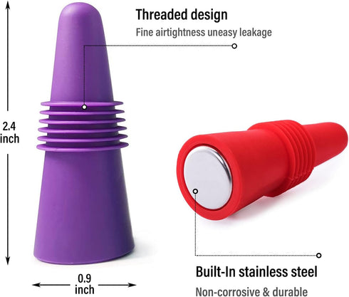 Wine Stoppers Beverage Bottle Sealer Soft Silicone Wine Bottle Stoppers Corks with Grip Top for Keeping Wine Champagne Fresh, 8 Pack...