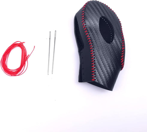 Compatible with DIY Genuine Leather Carbon Fiber Texure Gear Shift Knob Cover Interior Accessories Protective Cover for Ford Focus Mondeo Fusion E...