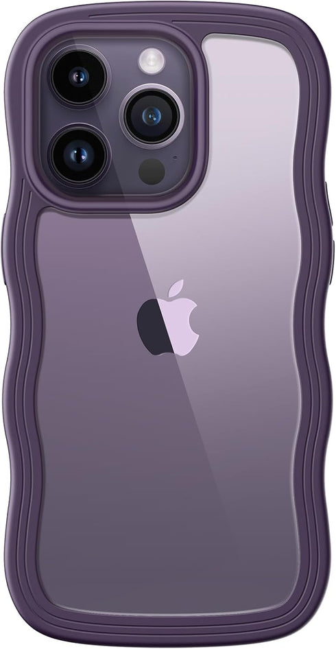 JETech Cute Case for iPhone 14 Pro 6.1-Inch, Wave Frame Curly Shape Shockproof Phone Cover for Women and Girls, Clear Hard PC Back (Deep Purple)...