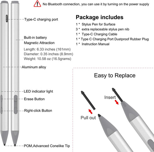 Stylus Pen for Microsoft Surface with 4096 Pressure,Fast Charge,Palm Rejection,Magnetic, Work for Surface 3,Surface Pro,Surface Go,Surface Laptop,...