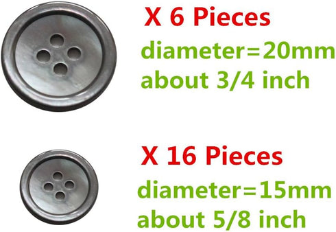 22 Pieces Genuine Smoke Mother of Pearl Blazer Buttons Suit Buttons Set 20mm 15mm Natural Grey MOP Buttons Bulk for Men (Smoke MOP)...