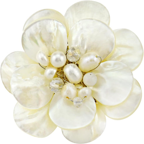 AeraVida Classical White Lotus Mother of Pearl-Cultured Freshwater Pearl-Crystal Fascinating Petals Floral Pin or Brooch for Women...