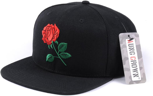 Rose Flat Bill Snapback Hats Embroidered Women Men Adjustable Baseball Caps...