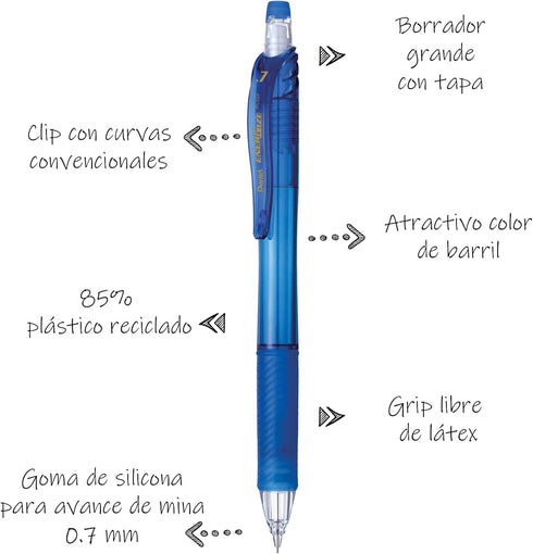 Pentel EnerGize-X Mechanical Pencil 0.7mm Blue Barrel, Box of 12 (PL107C)...