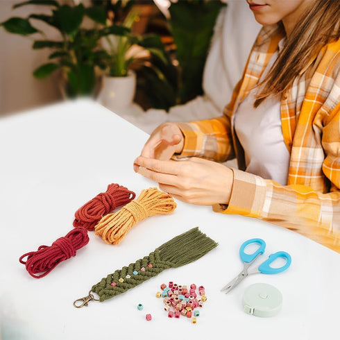 DIY 6 Set Personalized Macrame Keychain Kit Name Macrame Keychain for Boho Bag Car Key Purse Phone Wallet Charm with Tassels Cotton Cord Instructi...