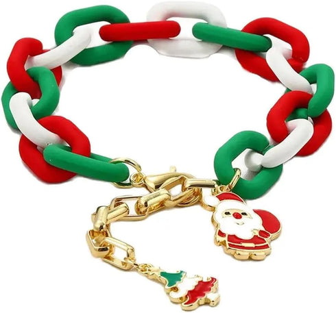 1/5Pcs Set Christmas Santa Claus Tree Chain Heishi Clay Adjustable Bracelet for Women Jewelry Gifts Xmas Party Light Weight Handmade Colorful Ploy...