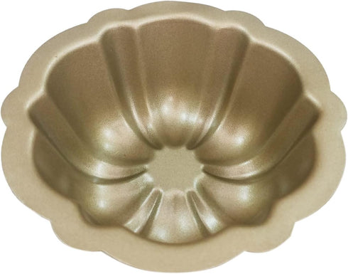 Carbon Steel Mini Bundt Cake Pans, 4 Inch Metal Nonstick Fluted Cake Pan, 4Pcs Kugelhopf Mould for Baking Buntcake Bundtlet Bavarois Cupcake Brown...