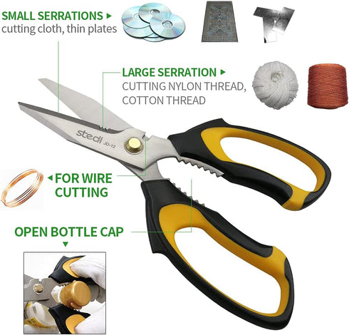 Stedi 8-inch Scissors Heavy Duty, Multipurpose Scissors, Stainless Steel Blade, with Small Serrations and Protective Cover, Comfortable Non-Slip H...