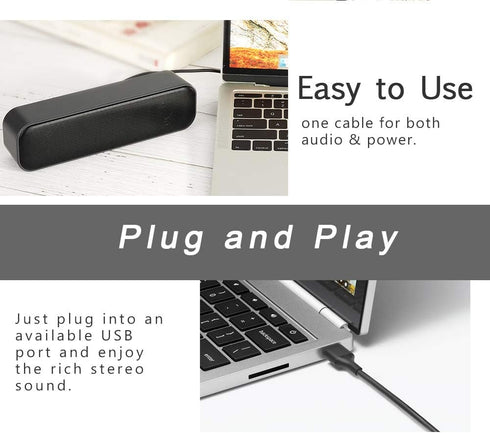 USB Computer Speaker,USB Powered Mini Soundbar Speaker,Laptop Stereo Speakers with Space Saving Design for Computer Laptop Desktop PC Dorm Offce D...