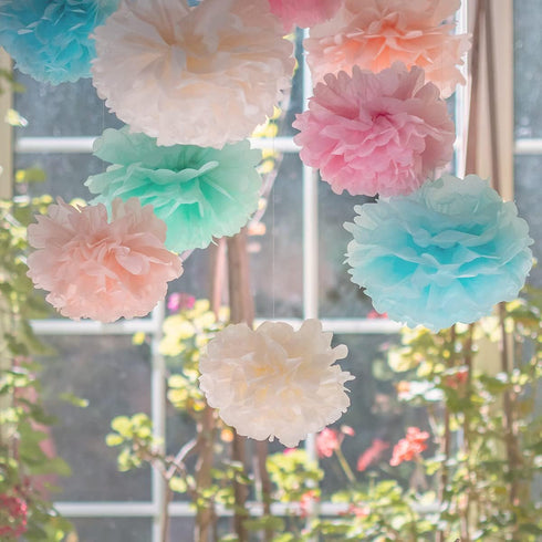 Pastel Tissue Paper Pom Poms - Hanging Paper Flowers for Rainbow Pastel Birthday Decorations, Baby Shower Decor, Easter Party Decor and Classroom ...