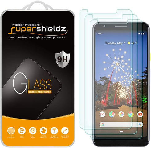Supershieldz (3 Pack) Designed for Google (Pixel 3a) Tempered Glass Screen Protector, 0.33mm, Anti Scratch, Bubble Free...