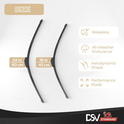 DSV Standard Windshield Wiper Blades, 24” and 18” Car Wiper Blades With Universal U/J Hook, Automotive Replacement Wiper Blades for my Car, Water ...