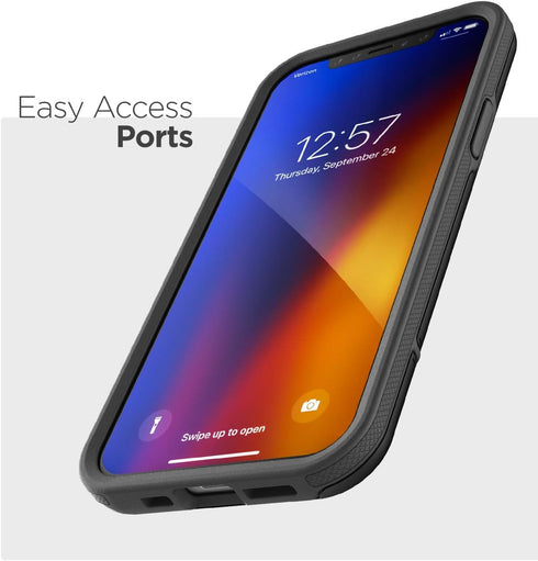 ENCASED Protective Rebel Series Compatible with iPhone 12 Pro Max Case Heavy Duty Full Body Rugged Cover - Black...