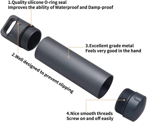 HRX Package Waterproof Outdoor EDC Survival Container Capsule, Airtight Aluminum Pill Bottle Organizer, Match Seal Storage Case, Camping Essential...
