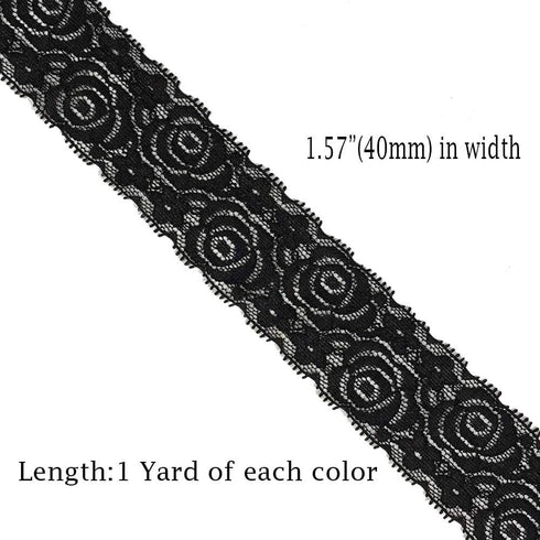 19 Colors Tulle Elastic Stretch Lace Trim Floral Pattern Lace Ribbon for Garment,Crafts and Gift Wrapping (1.57 inches Wide, 19 Yards)...