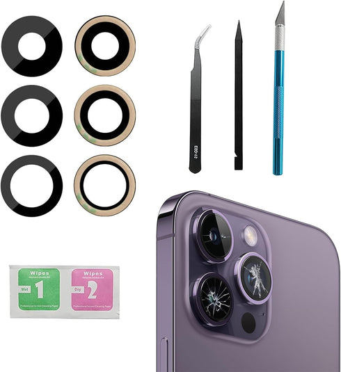 3pcs/Set 14 Pro Rear Back Camera Glass Lens Replacement for iPhone 14 Pro Camera Glass Lens Covers Replacement with Adhesive Preinstalled + Replac...