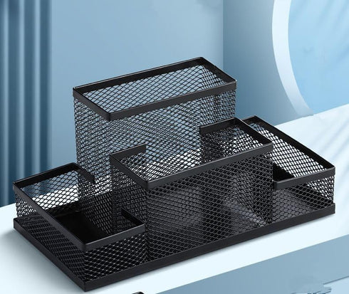 Students Office Desk Mesh Style 4 Compartments Metal Pen Holder Office Desk Organizers...